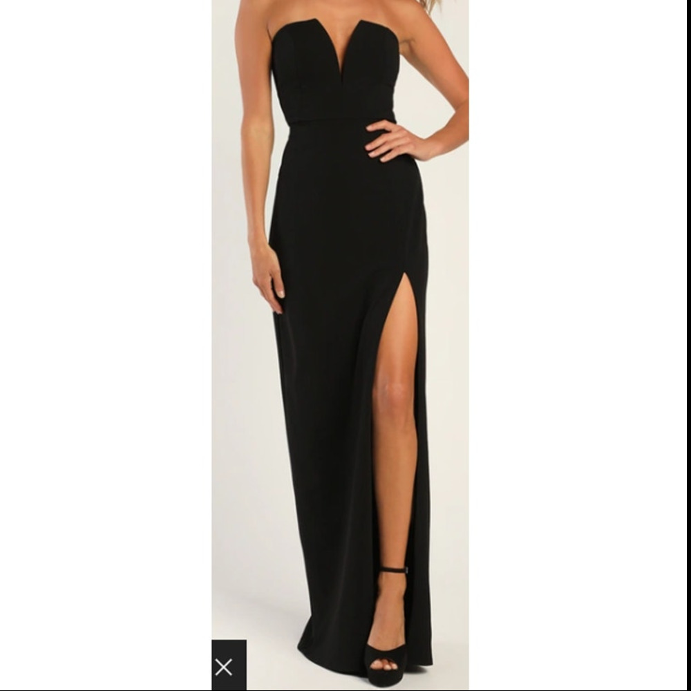 LULU'S SZ XL Dedicated to Glamour Black Strapless Plunge Slit Maxi Dress NEW B48